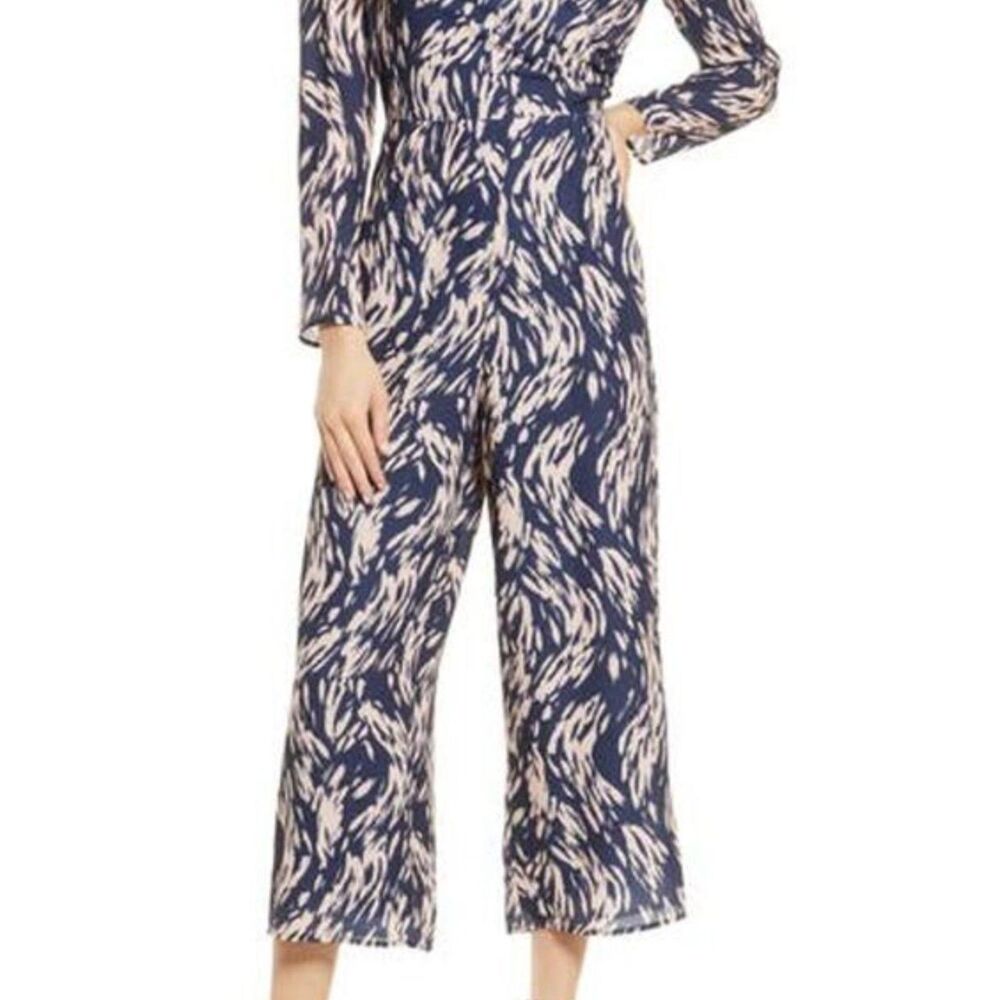 NEW Ali & Jay Women High Brow Jumpsuit Medium Pink Navy Wide Leg Chic Feminine
